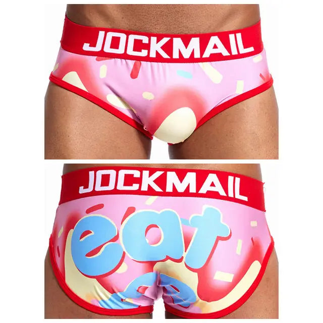 JOCKMAIL Playful fun Sexy Men Underwear Print Underpants Ice silk Briefs Cueca Gay Male Panties Slip 21 Pattern design Shorts