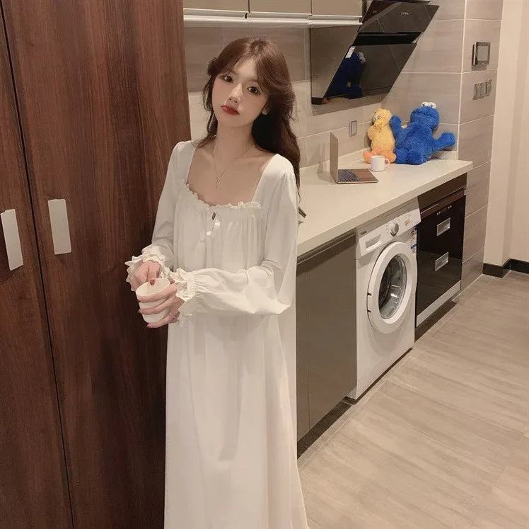 Long-Sleeved Princess Style Nightgown Women's Pajamas Lace Court Style Loose Large Size 2024 New Home Wear