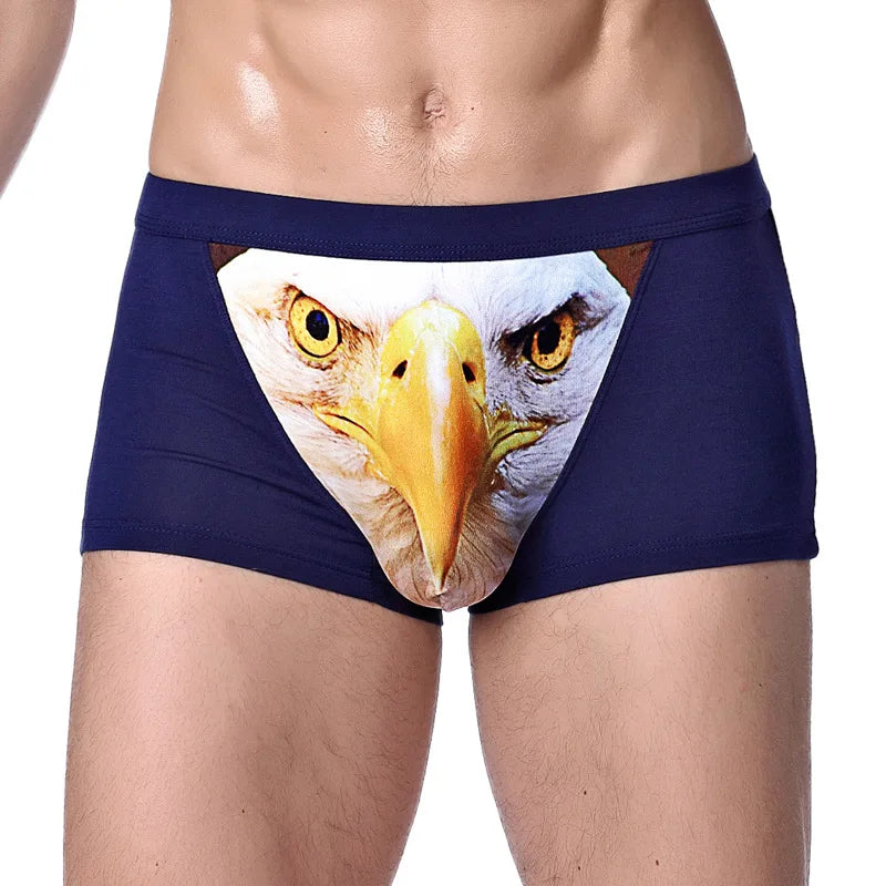 L-7XL Men's 3D Personality Panties Creative Wolf Head Animal Print Modal Underpants Mid-waist Breathable Boxer Shorts