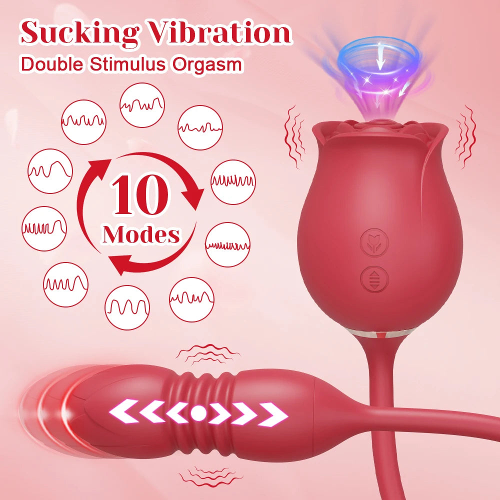 Thrusting Rose-Dildo Vibrator for Women Clitoris Stimulator Sucker Vacuum Vibrating Egg Nipple Sucking Female Sex Toys for Adult