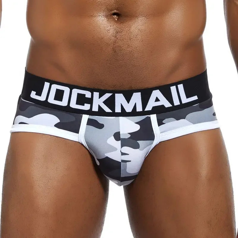 JOCKMAIL Playful fun Sexy Men Underwear Print Underpants Ice silk Briefs Cueca Gay Male Panties Slip 21 Pattern design Shorts