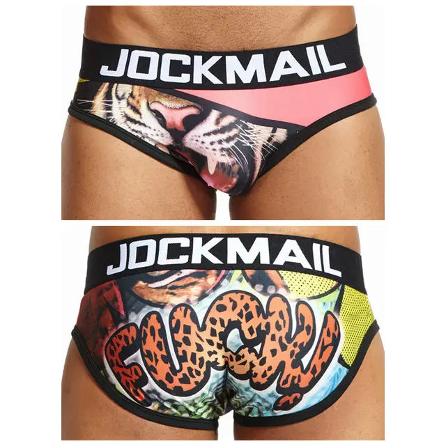 JOCKMAIL Playful fun Sexy Men Underwear Print Underpants Ice silk Briefs Cueca Gay Male Panties Slip 21 Pattern design Shorts