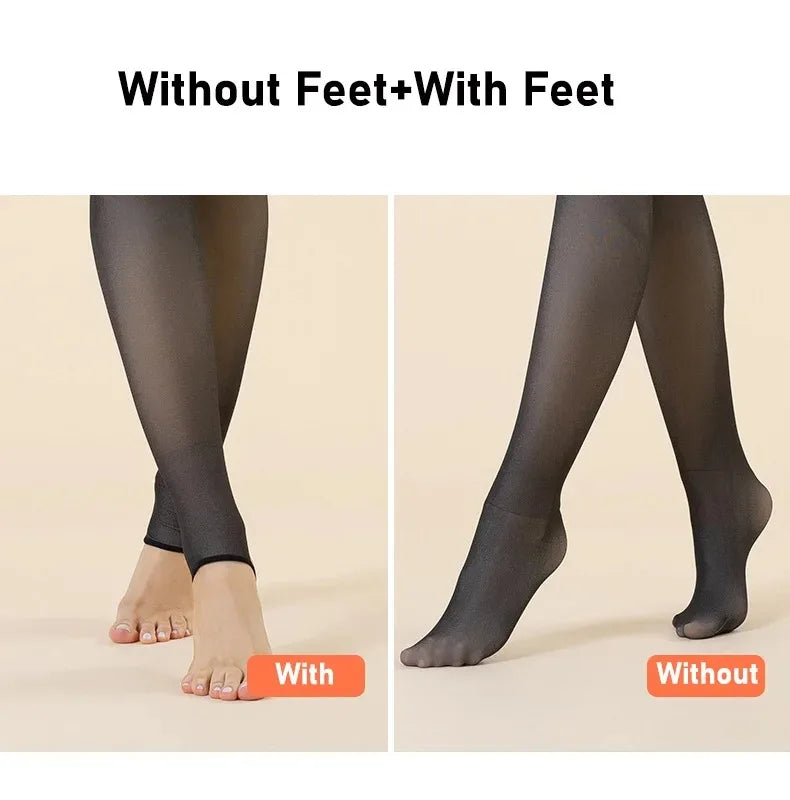 Women Plus Pantyhose Sexy Translucent Slim Elasticity Tights Woman Winter Fleece High Waist Tight Leggings Thin