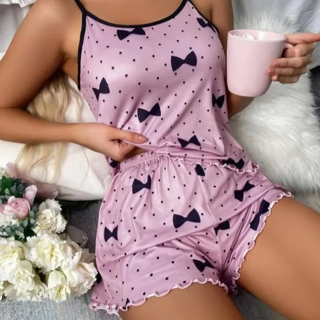 1 Set of Summer WOMEN'S Pajamas Two-piece Sexy Casual Camisole Undershirt Shorts Homewear Suit