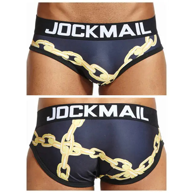 JOCKMAIL Playful fun Sexy Men Underwear Print Underpants Ice silk Briefs Cueca Gay Male Panties Slip 21 Pattern design Shorts