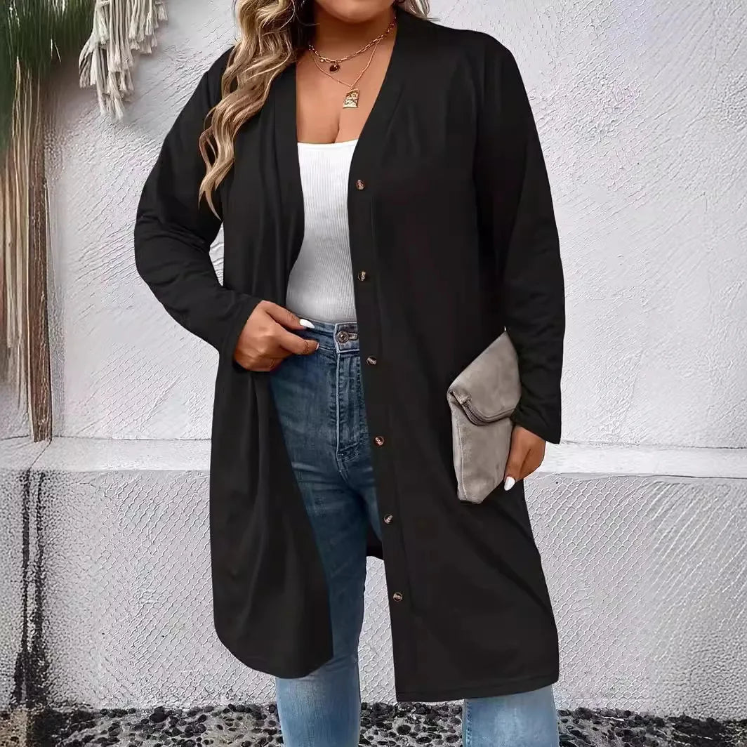 2024 plus size new women's long sleeved casual button up cardigan knitted jacket women's plus size cardigan autumn styles