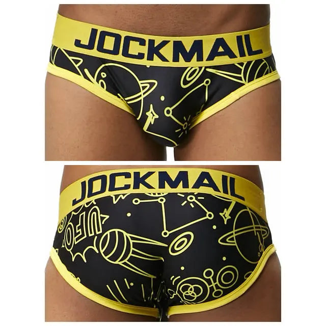 JOCKMAIL Playful fun Sexy Men Underwear Print Underpants Ice silk Briefs Cueca Gay Male Panties Slip 21 Pattern design Shorts