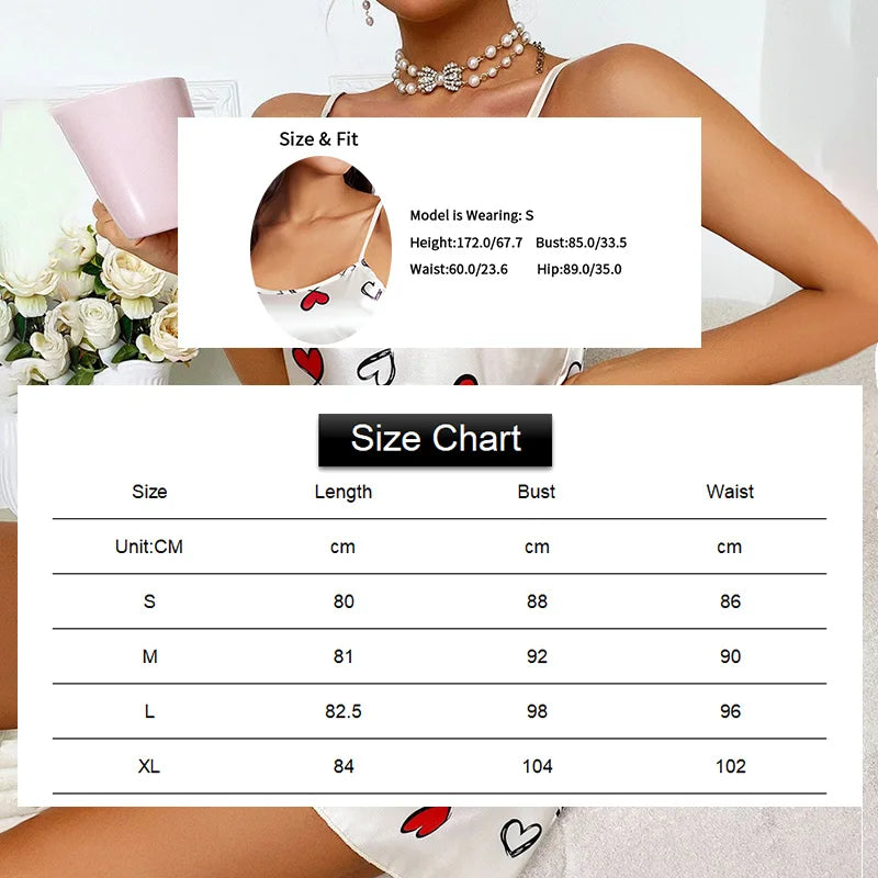 Sexy Sleepwear For Women Satin Lingerie Chemise Slip Nightgown Short Dress Sleep shirt Babydoll Pajamas Print Homewear Pijama