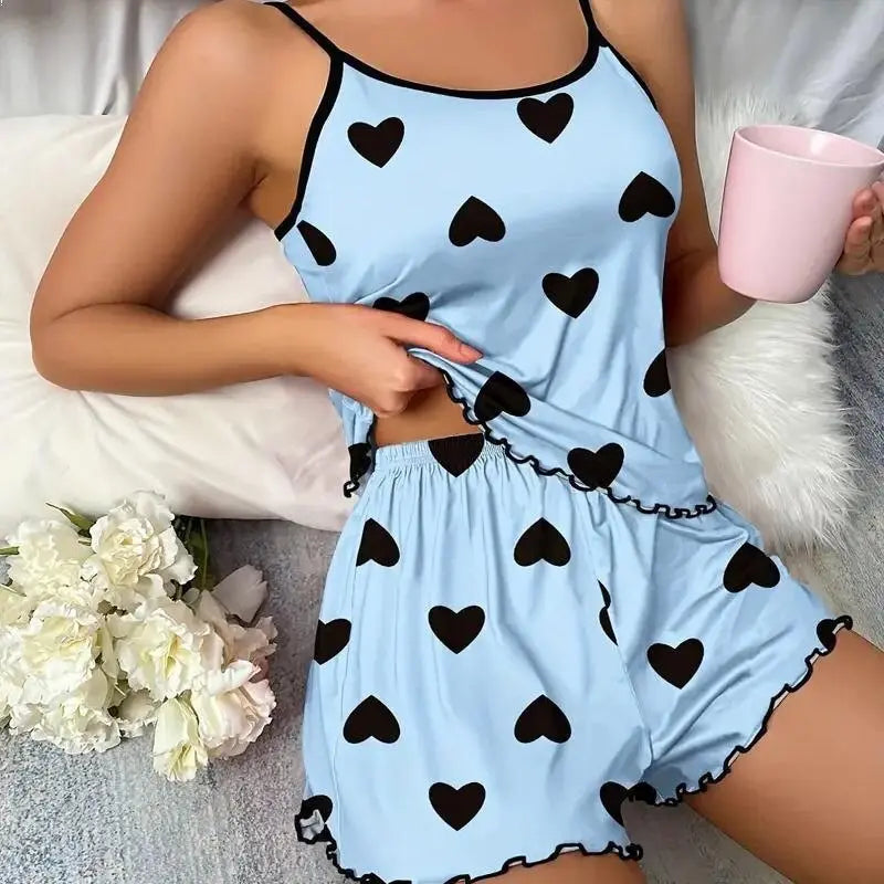 1 Set of Summer WOMEN'S Pajamas Two-piece Sexy Casual Camisole Undershirt Shorts Homewear Suit