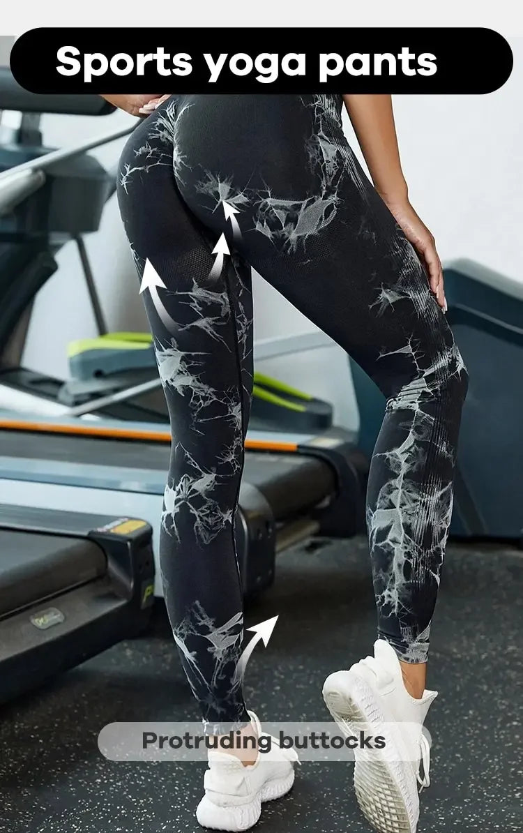 Women Seamless Tie Dye Yoga Leggings High Waist Fitness Sexy Fashion Leggings Exercise Running Lifting Buttocks Cycling Leggings