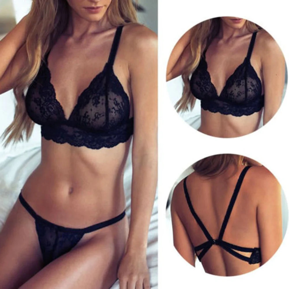 European And American Hot Selling Solid Color Lace Bra Set Sexy Hollow Suspenders Women'S Fashion Underwear Set