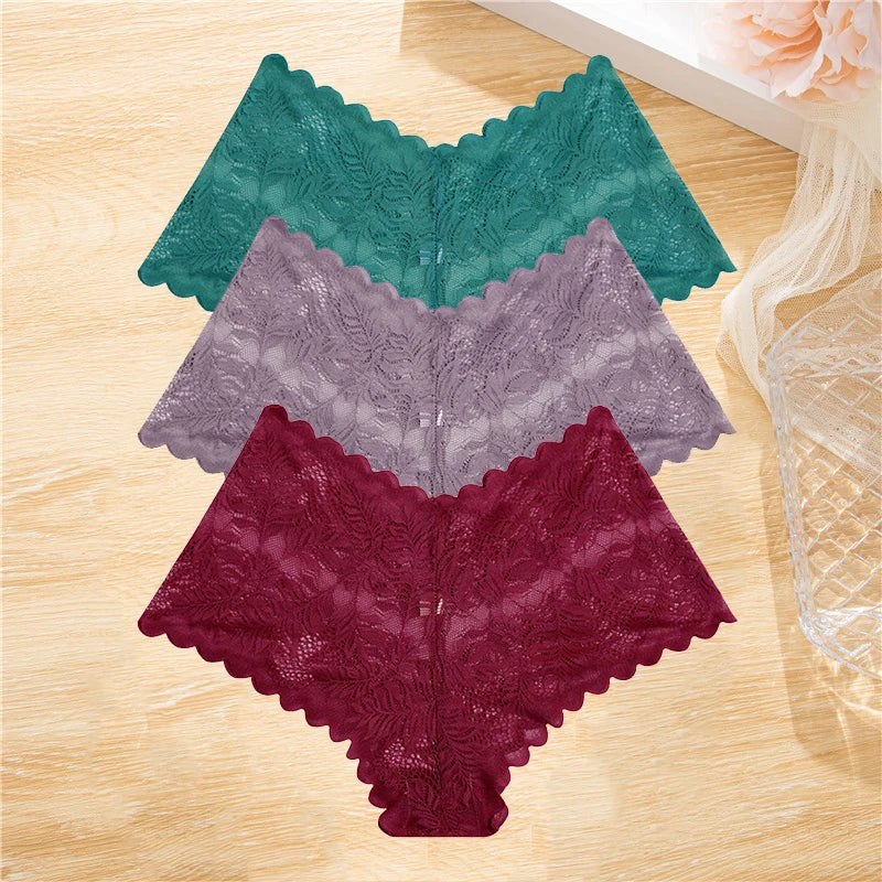 FINETOO 3Pcs/set Lace Boyshort Panties Women Low-Rise Floral Underwear S-XL Girls Sexy Panties Ladies Lace Underpants Lingerie