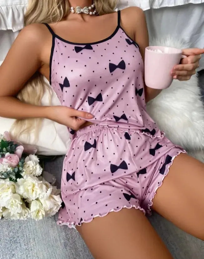 1 Set of Summer WOMEN'S Pajamas Two-piece Sexy Casual Camisole Undershirt Shorts Homewear Suit