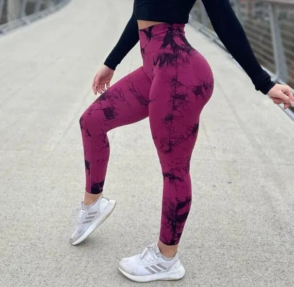 Women Tiedye Gym Leggings Push Up Seamless Yoga Pants Scrunch Sports Fitness Tights High Waist Workout Training Leggins