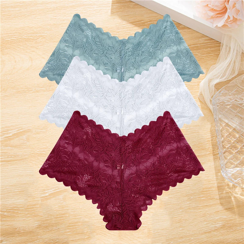 FINETOO 3Pcs/set Lace Boyshort Panties Women Low-Rise Floral Underwear S-XL Girls Sexy Panties Ladies Lace Underpants Lingerie