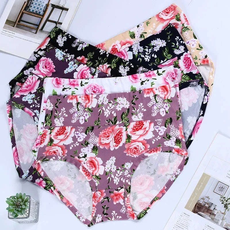 New Bamboo Fiber Underwear Large Size Women Panties Female Ladies Floral Briefs High Waist Plus Underpants Sexy Lingerie 12XL