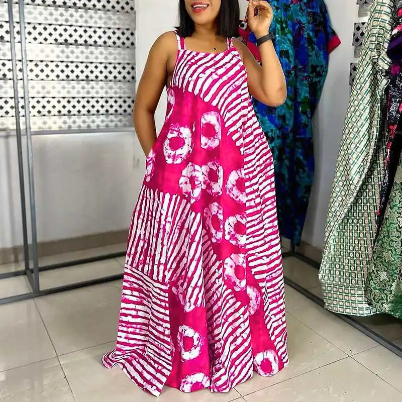 Plus Size 5XL VONDA Bohemian Printed Maxi Dress 2025 Summer Sleeveless Party Beach Sundress Tank Long Vestido Casual Loose Robe