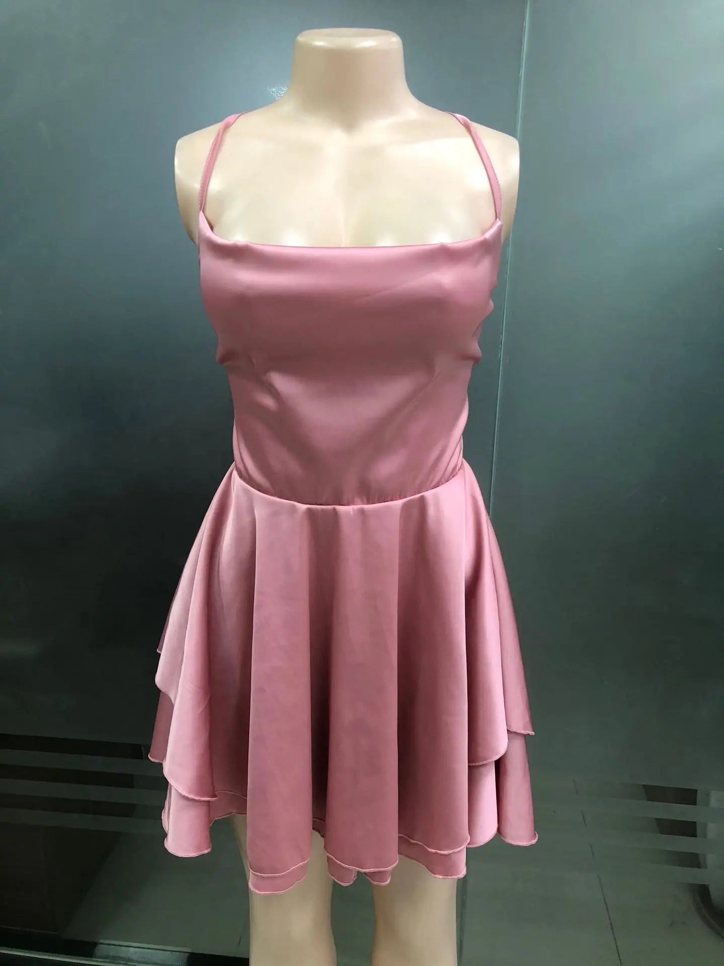 2024 European and American clothing summer sexy fashion new satin backless strap suspender ruffled A-hem dress