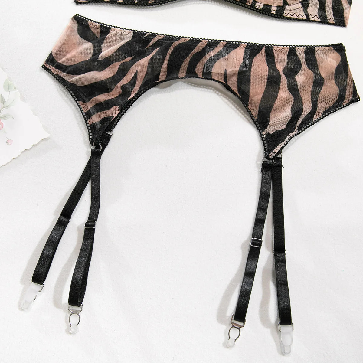 Koltailace Zebra Bra + Panty Print Mesh Lingerie Transparent Underwear Set Erotic Sexy Garter Intimates