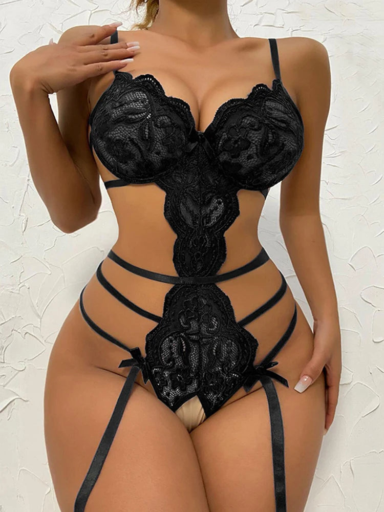 Lingerie Sexy Hot Lingerie Floral Lace V-neck Strap Night Dress Babydoll Sexy Women Nightwear Lace Nightgown Babydoll Sleepwear