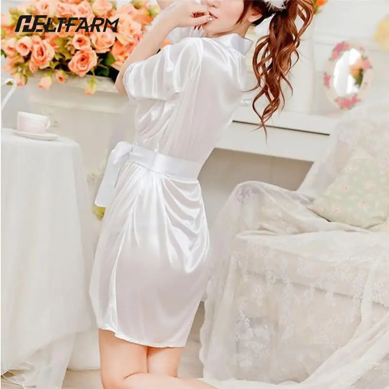 Sexy Women Satin Soft Nightgown Lingerie Nightdress Female Sleepwear Robe Night Suits Satin Robe Black White Rose