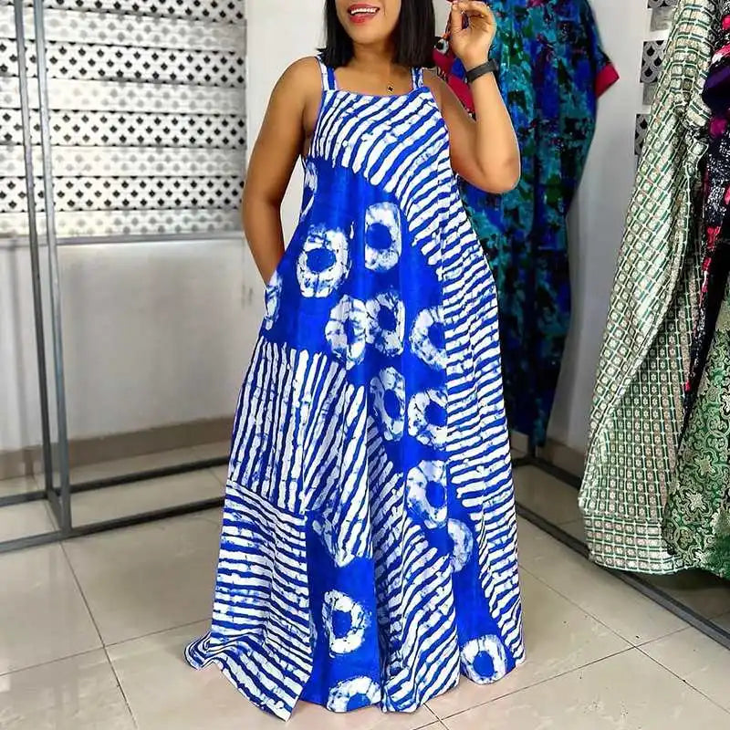 Plus Size 5XL VONDA Bohemian Printed Maxi Dress 2025 Summer Sleeveless Party Beach Sundress Tank Long Vestido Casual Loose Robe