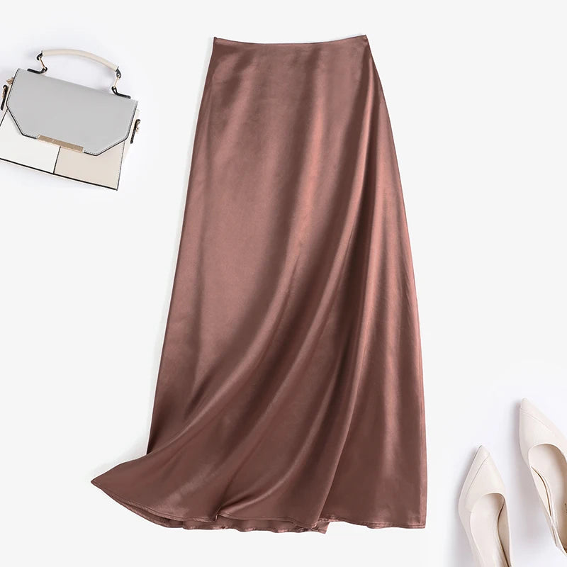 ZANZEA Woman Spring Autumn Satin Silk Skirt Work OL Back Zipper Faldas Saia Jupe Elegant Casual Party Solid Sundress 2023