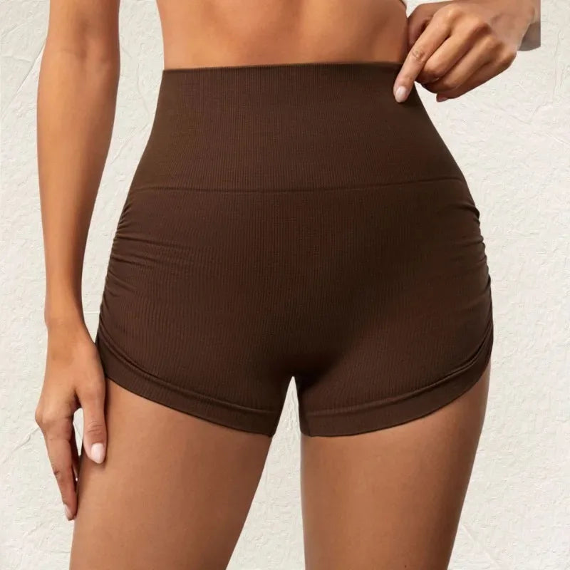 Women Seamless with Wrinkles Shorts Fitness Yoga Shorts High Waist Push Up Butt Gym Sexy High Elastic Trainning Slim Leggings