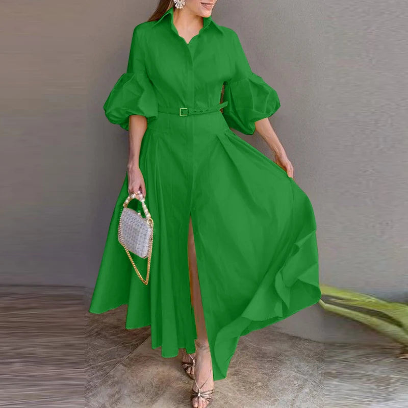 Plus Size 5XL VONDA 2024 Elegant Party Maxi Dress Fashion Women Lantern Sleeve Buttons Big Swing Sundress Casual Solid Robe