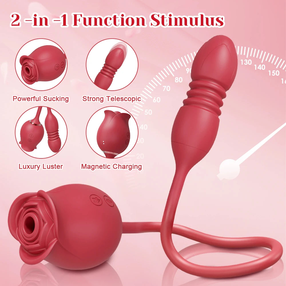 Thrusting Rose-Dildo Vibrator for Women Clitoris Stimulator Sucker Vacuum Vibrating Egg Nipple Sucking Female Sex Toys for Adult