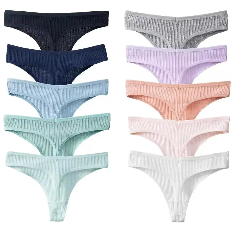 TrowBridge 10PCS/Set Women's Panties Cotton Striped Underwear Sexy Sports Thongs Lingerie Soft Comfortable G-Strings Hot T-Backs