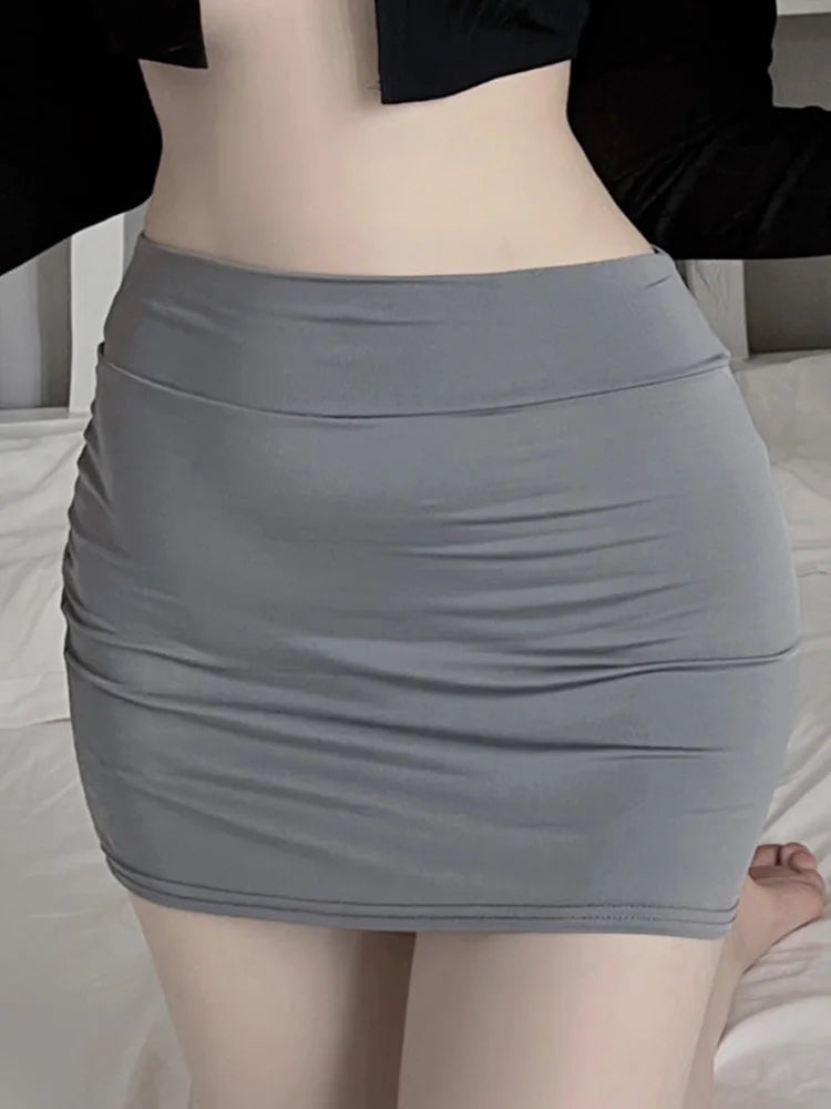 Sexy Women Tight Pencil Cute Skirt Sheer See Through Gloosy Micro Mini Skirt Oil Shiny OL Elastic Package Hip Skirt