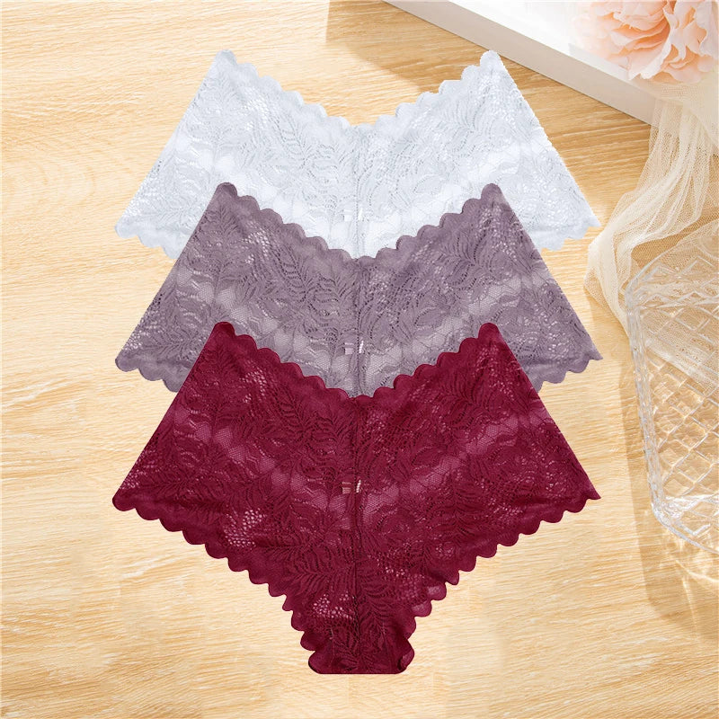 FINETOO 3Pcs/set Lace Boyshort Panties Women Low-Rise Floral Underwear S-XL Girls Sexy Panties Ladies Lace Underpants Lingerie