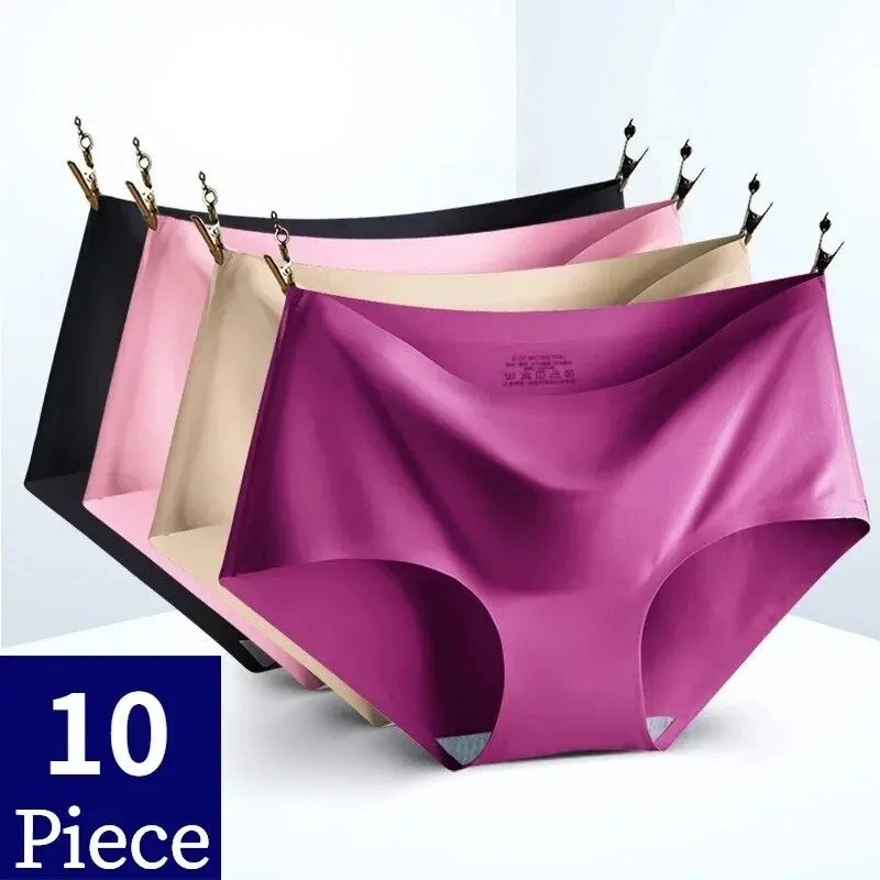 10Pcs/Lot Ice Silk Underwear Plus Size Seamless Panties for Women Briefs Girls Underpants M-3XL Options Female Lingerie Intimate