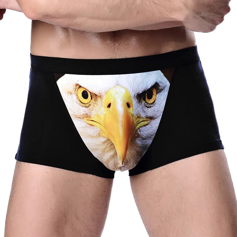 L-7XL Men's 3D Personality Panties Creative Wolf Head Animal Print Modal Underpants Mid-waist Breathable Boxer Shorts