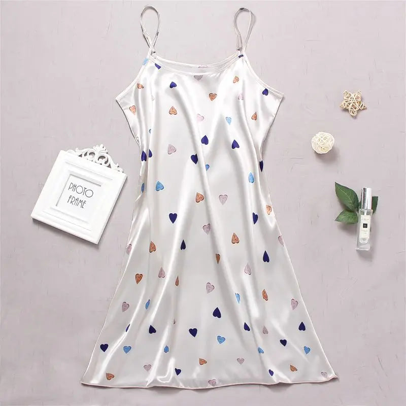 Sexy Sleepwear For Women Satin Lingerie Chemise Slip Nightgown Short Dress Sleep shirt Babydoll Pajamas Print Homewear Pijama